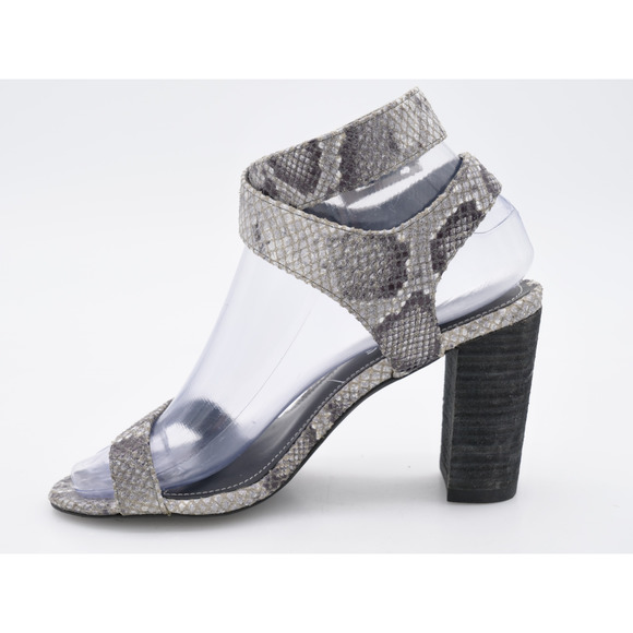 Charles David Sandals Womens 6 Gray Leather Snake Print Block Heel Gladiator - Picture 3 of 10